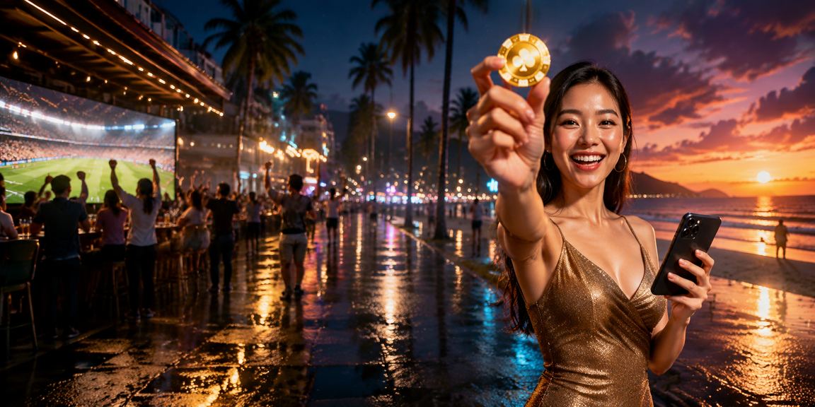 Người dùng trải nghiệm casino trên điện thoại di động tại bãi biển Phú Quốc